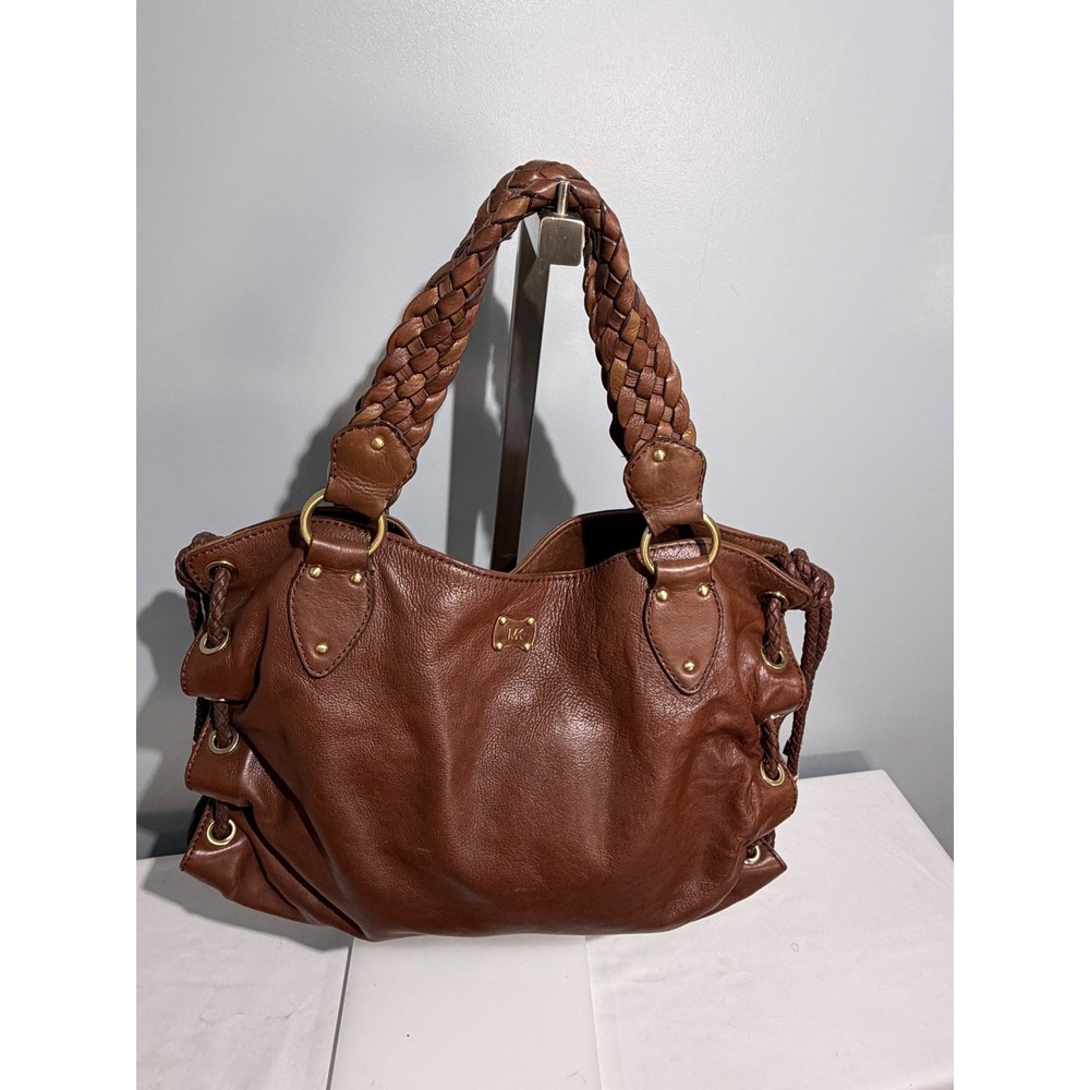 Michael Kors  vintage Leather Braided Handle Shoulder Bag Hobo Gold Hardware